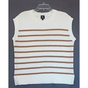 Bobeau Women’s Medium Sleeveless Striped White/Brown Knit Sweater Top